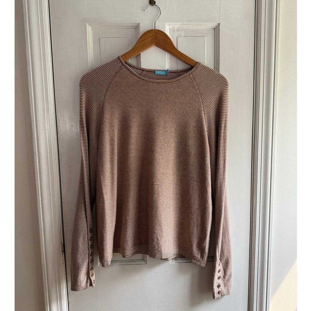 J. McLaughlin Brown Ribbed Knit Sweater Top Large Button Sleeve EUC